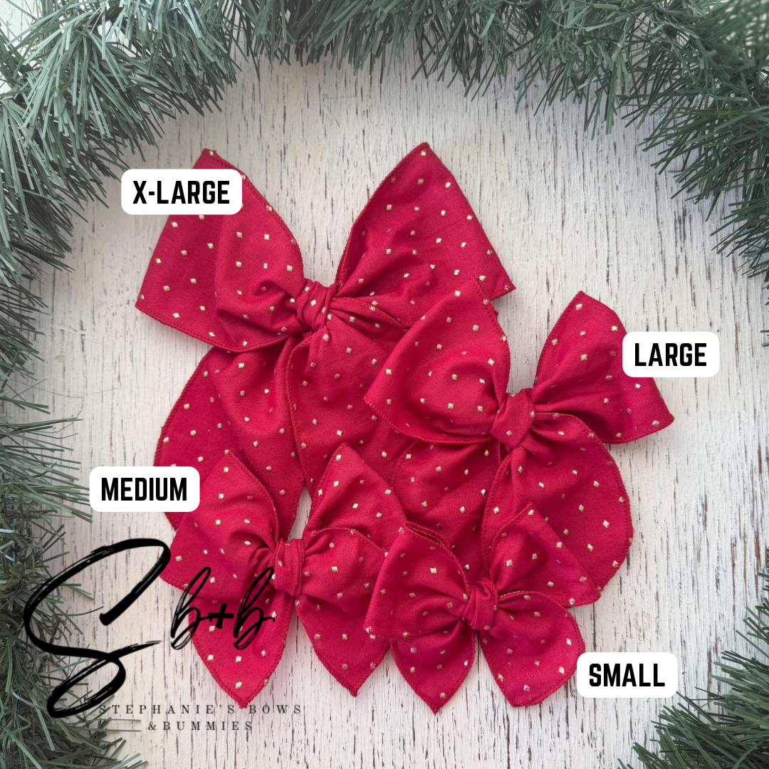 Red + Gold Polka Dots Serged Bow