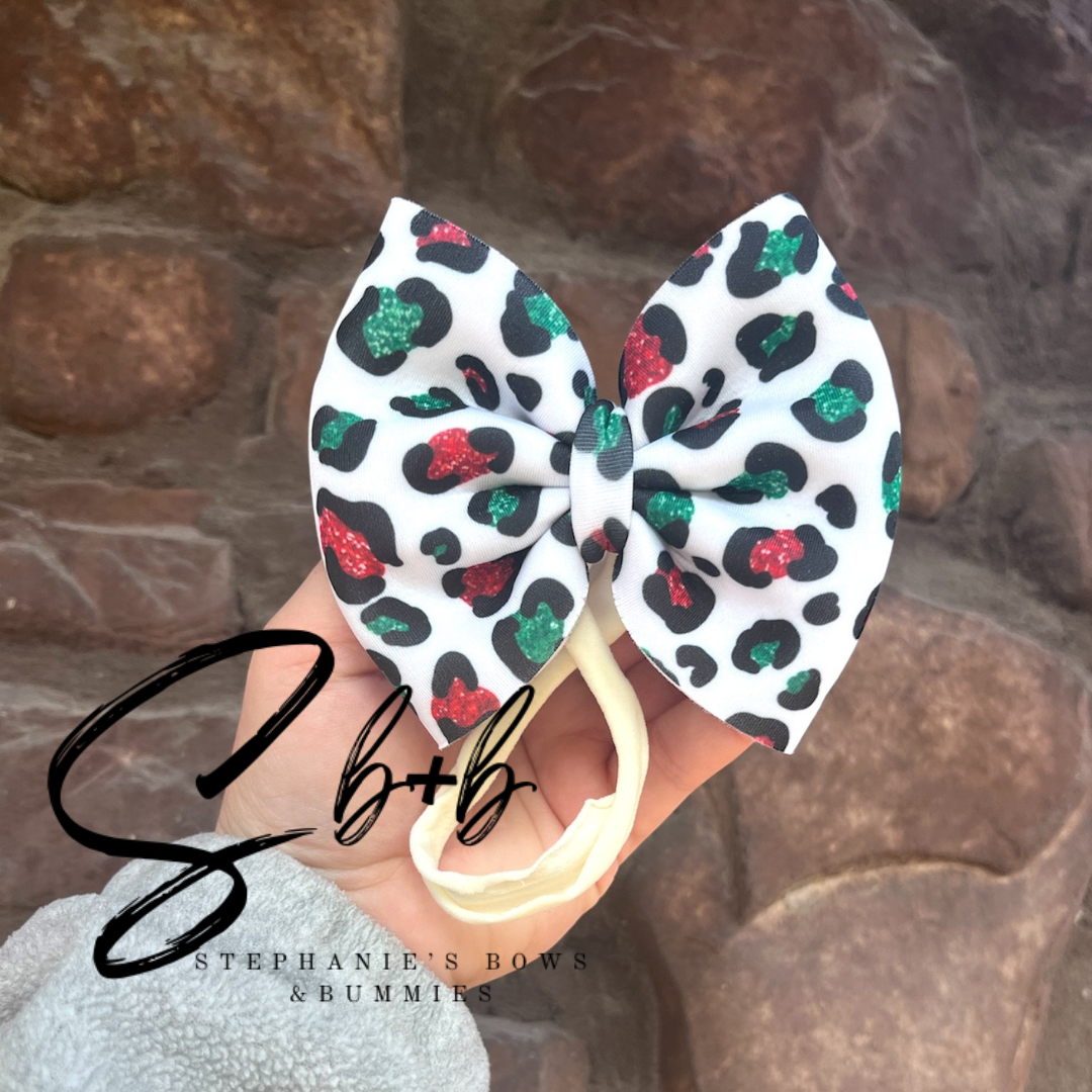 Cheetah Glitter Christmas Puffy Bow