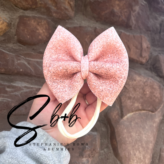 Peach Solid Glitter Ombre Puffy Bow