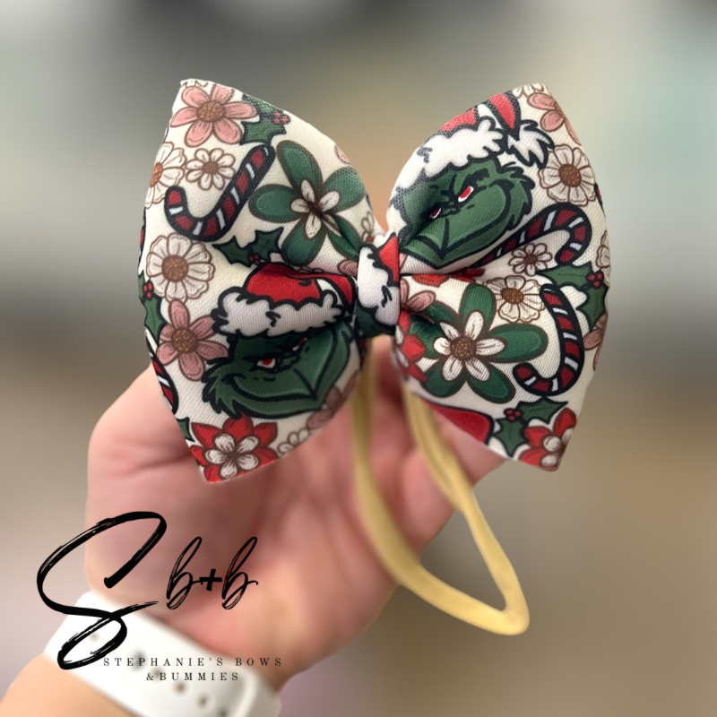 Mean Green Guy Floral Puffy Bow