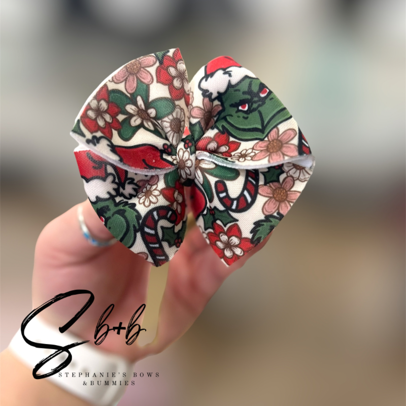 Mean Green Guy Floral Puffy Bow