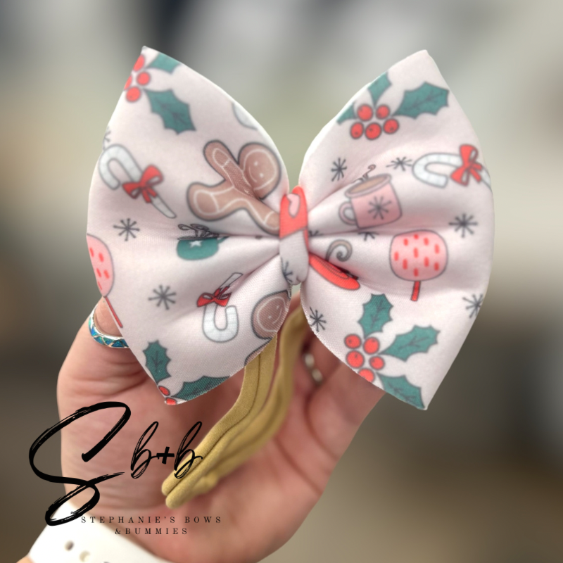 Christmas Gingerbread Man and Candy Canes Puffy Bow