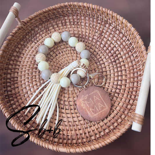 Tan/Gray Mama Wristlet Keychains
