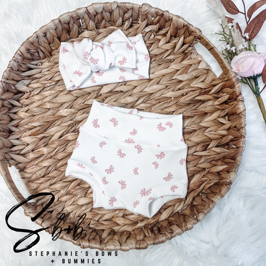 BUNDLE- 0/1m Chunky Knot Headwrap + NB Bummies - Mauve Pink Bows