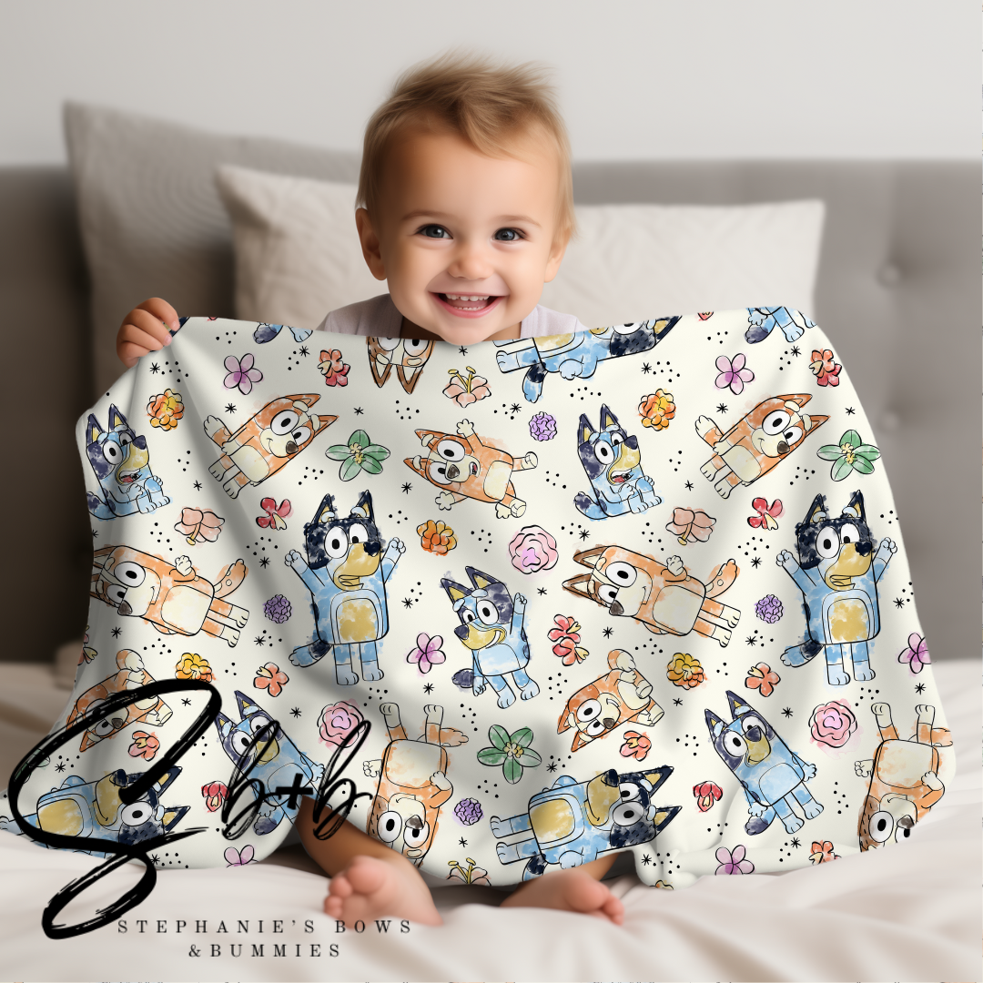 Blue Dog and Flowers Blanket