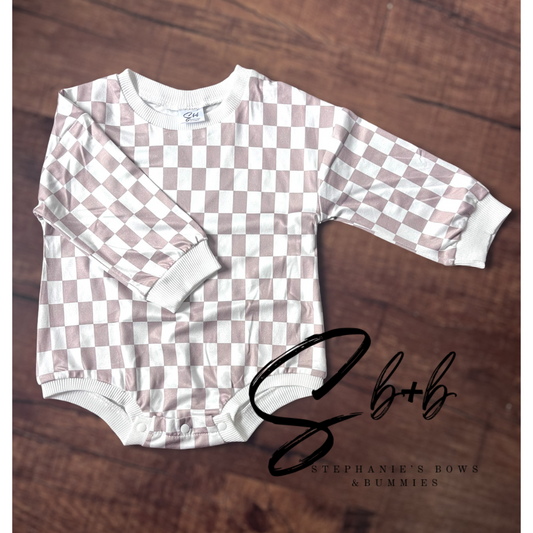 Beige Checkered Onesie